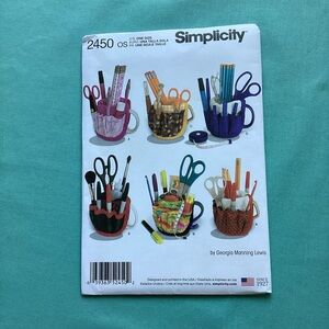 Simplicity 2450 Sewing Pattern Coffee Mug Cover Sewing Crafting Desk Organizer